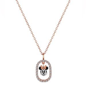 14K Rose Gold Flash Plated and Cubic Zirconia Minnie Mouse Necklace Disney 100